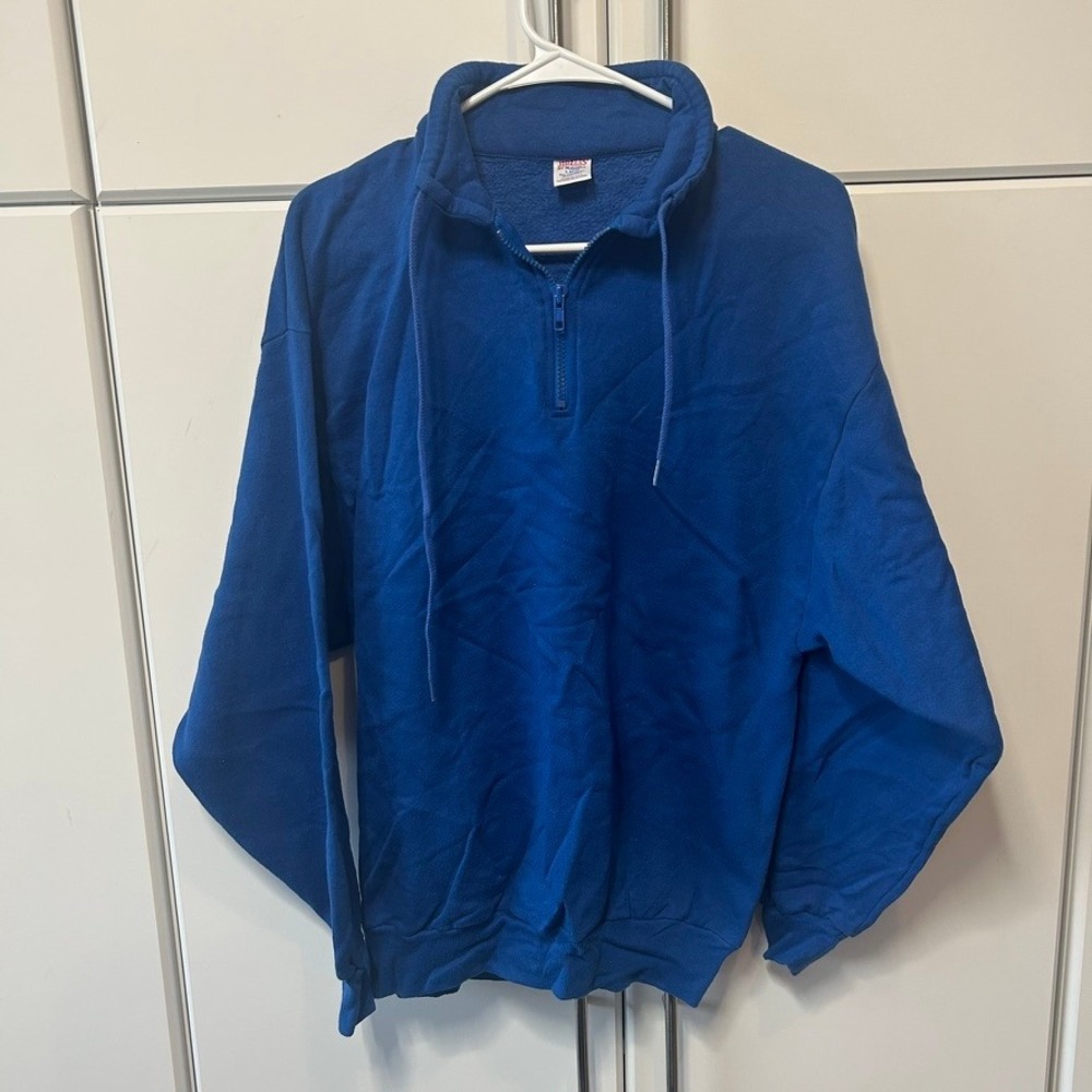 Vintage Jerzees by Russell Quarter Zip Sweatshirt Royal Blue Made in USA Large